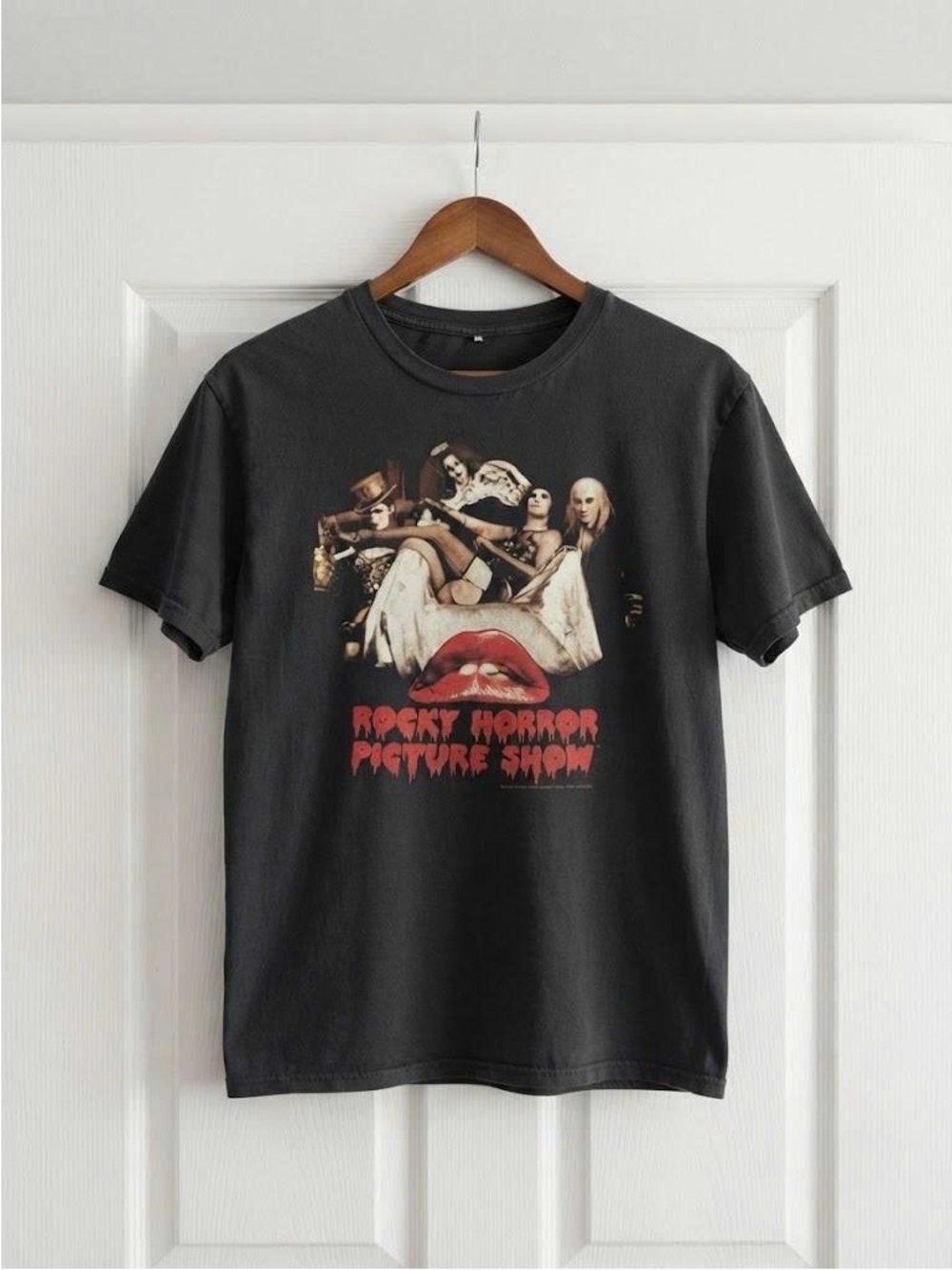 Vintage Black Rocky Horror Graphic Tee with Red Lips